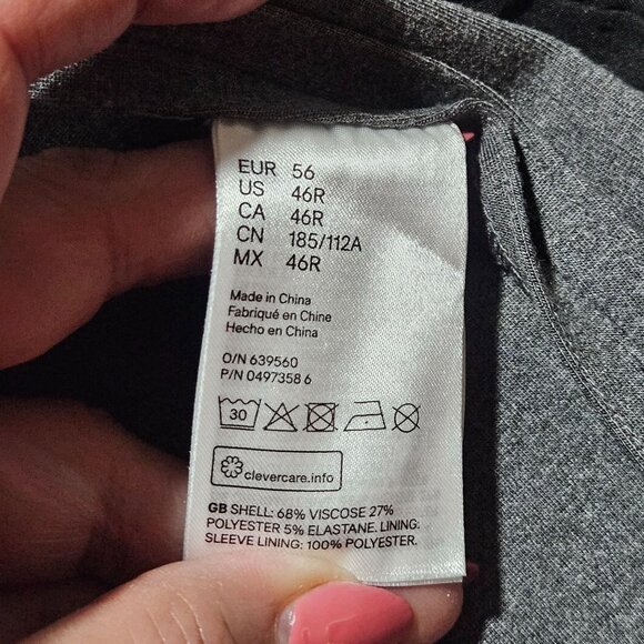 46R Mens Grey Blazer Jacket H&M Slim Fit Button Stylish Design Lightweight - Picture 8 of 13